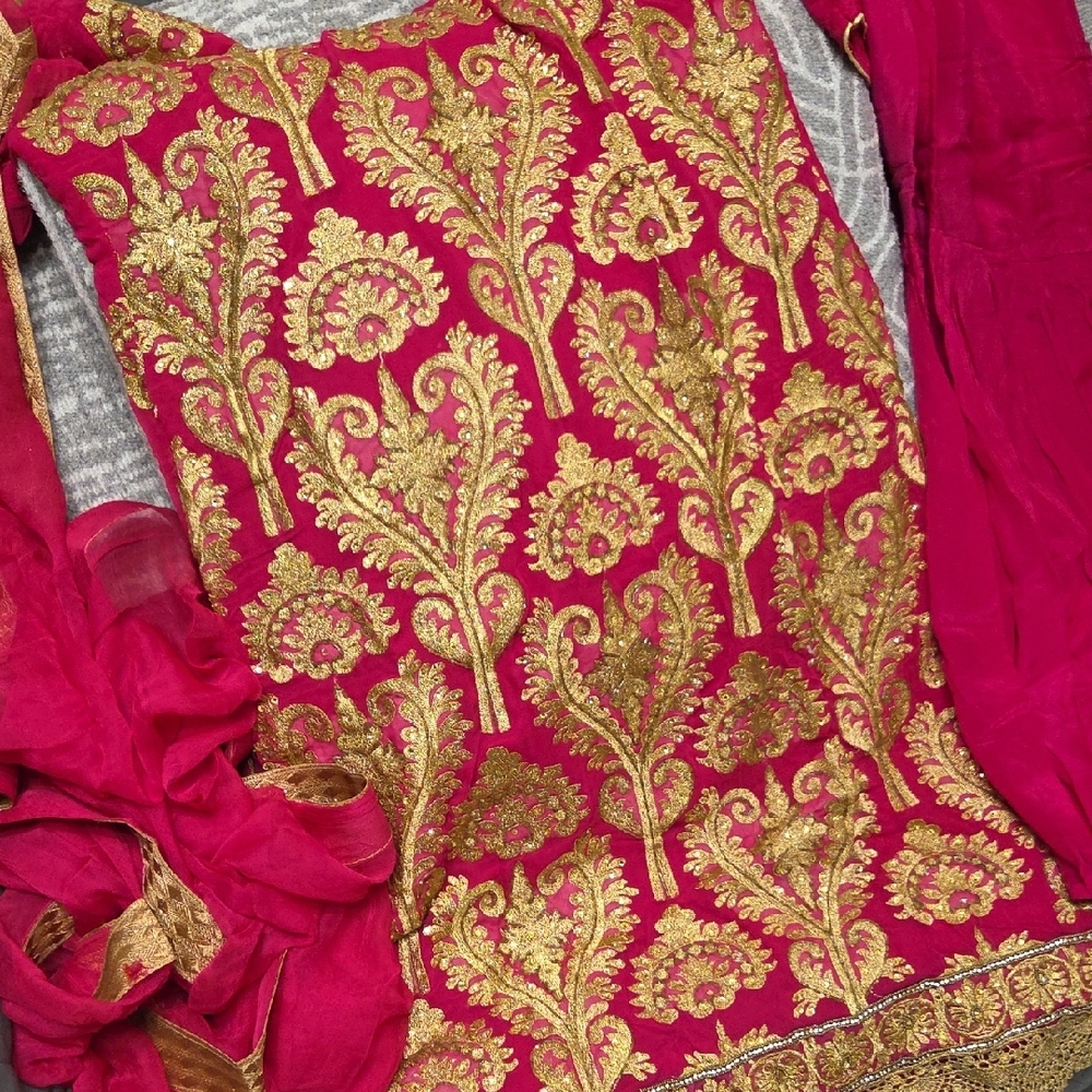 Hot Pink Sharara Outfit In Hot Pink Amd Gold